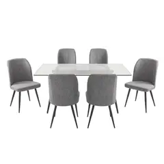 HOME MOBILI - Juego de Comedor Seul 6 Sillas Mesa Rectangular 160x90x74 cm Clear