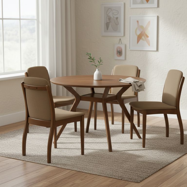 HOME MOBILI Juego de Comedor Menphis 4 Sillas Mesa Redonda 120x120x76 cm