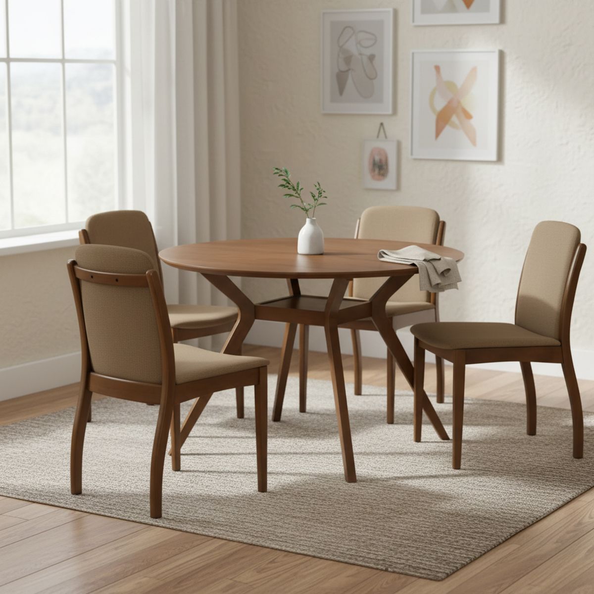 HOME MOBILI - Juego de Comedor Menphis 4 Sillas Mesa Redonda 120x120x76 cm 