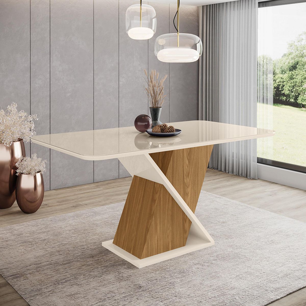 HOME MOBILI - Mesa de Comedor Solen Beige/Café 90x80x160 cm