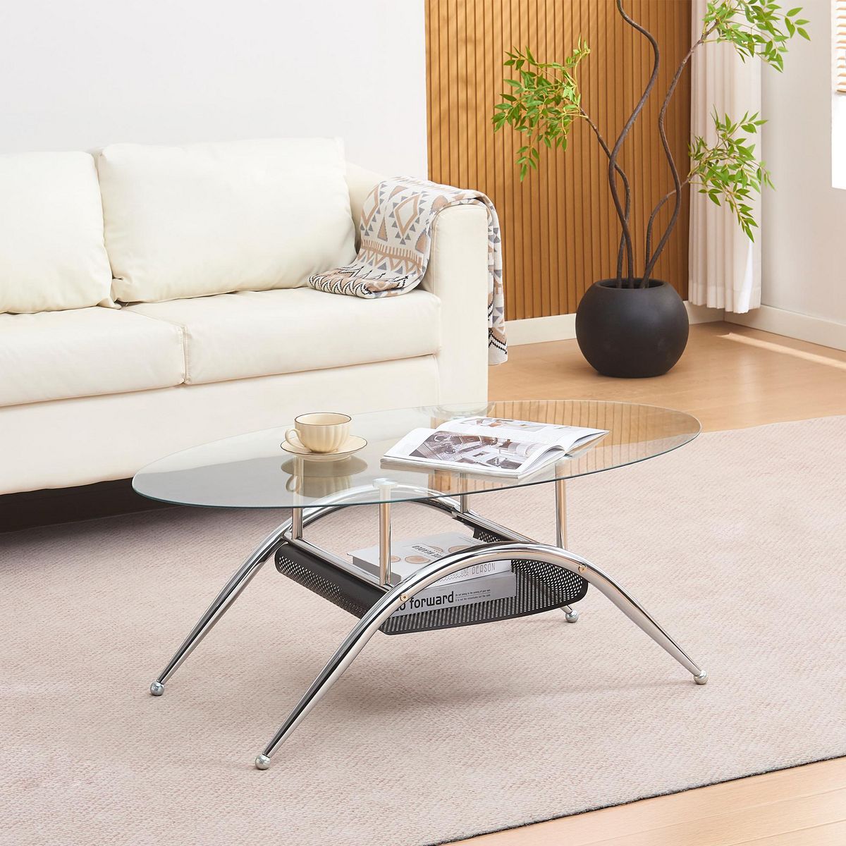 HOME MOBILI - Mesa de Centro Oval Silver 60x110x45 cm