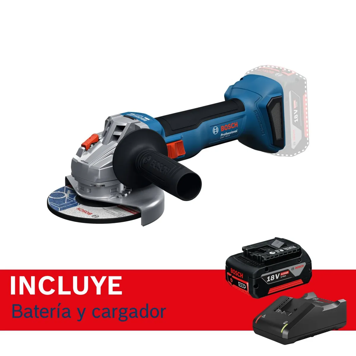 BOSCH - Esmeril angular inalámbrico 5" 18V + 1 batería + cargador