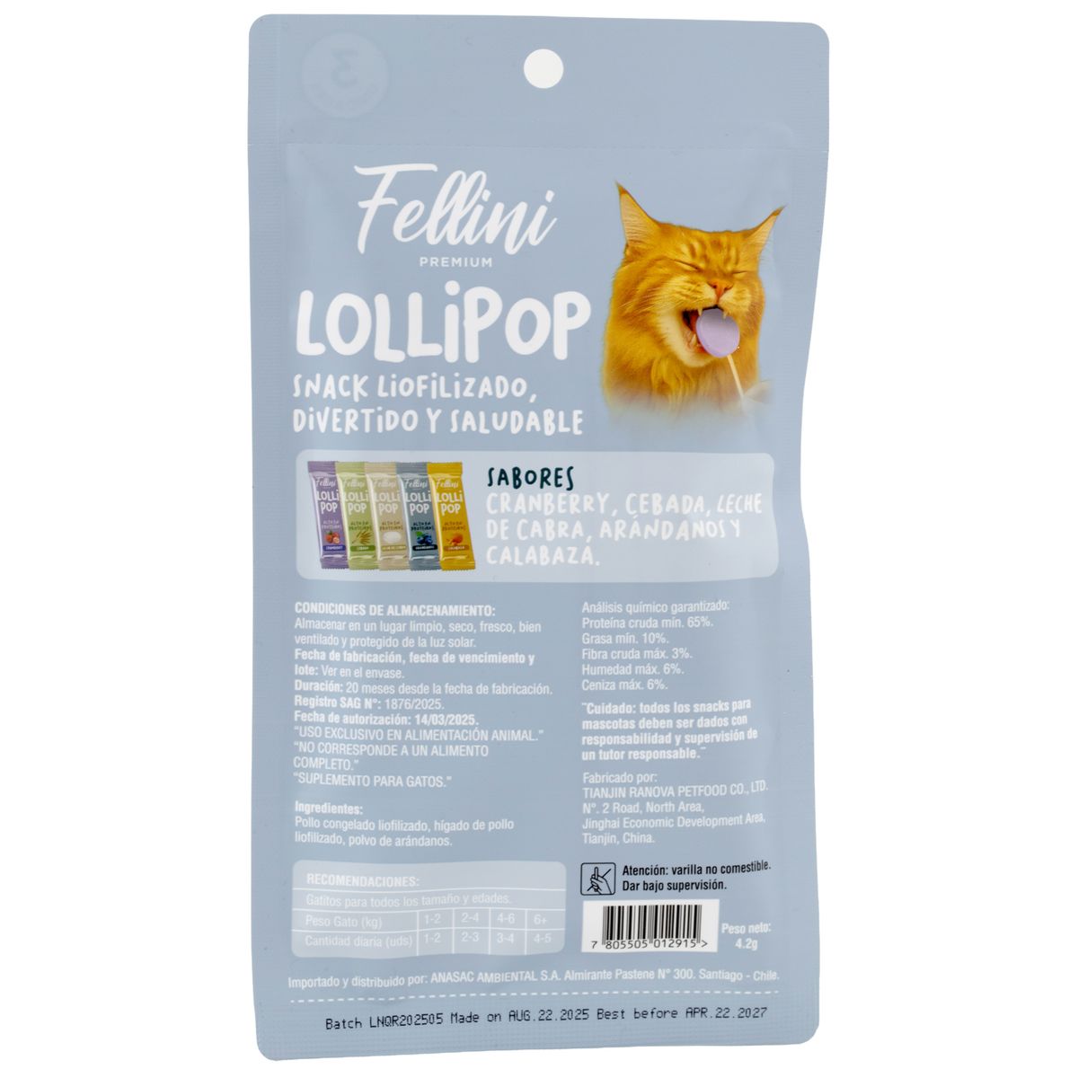 FELLINI - Snack para gato para Gato Todas las edades ARANDANO 