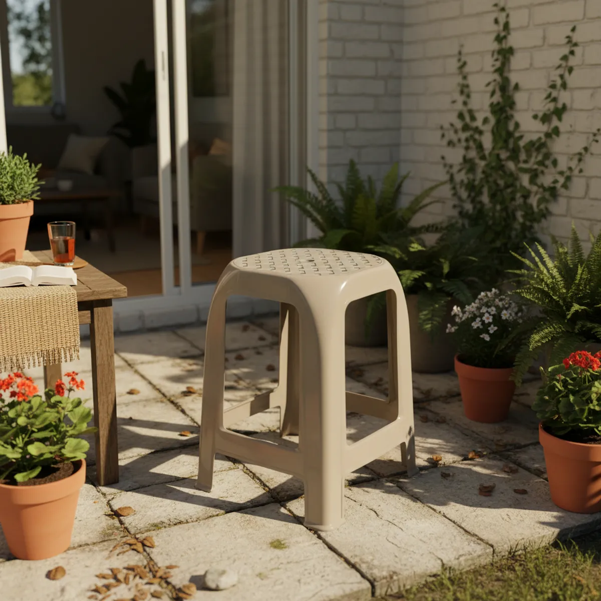 VITALY - Banquito para Terraza Polipropileno Dallas Taupe 46x36x36 cm