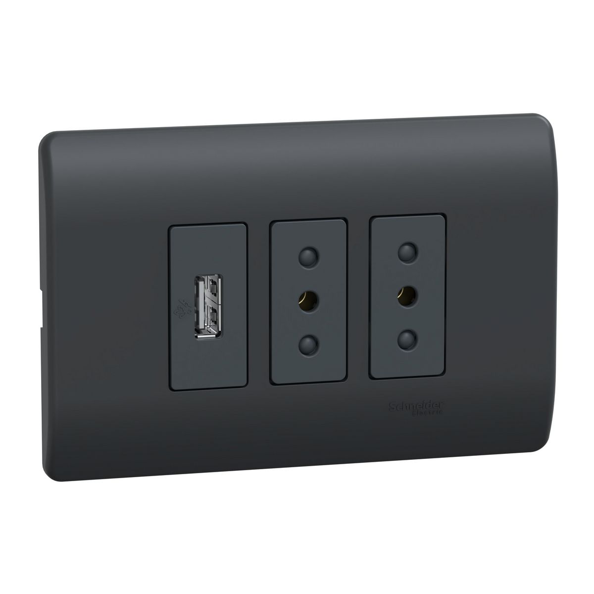 SCHNEIDER ELECTRIC - Placa Genesis Armada 2 Toma Corriente 10A + 1 Usb - Black