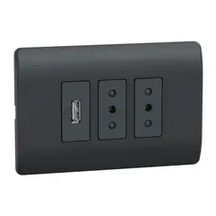 SCHNEIDER ELECTRIC - Placa Genesis Armada 2 Toma Corriente 10A + 1 Usb - Black