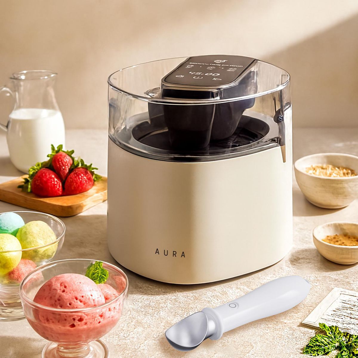 AURA - Máquina de Helado 1.5 l Blanco AU-001