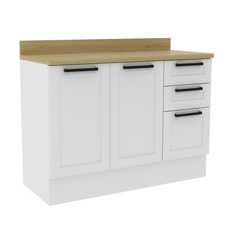 Mueble De Cocina 120 Cm 2 Puertas 3 Cajones Blanco Grazi