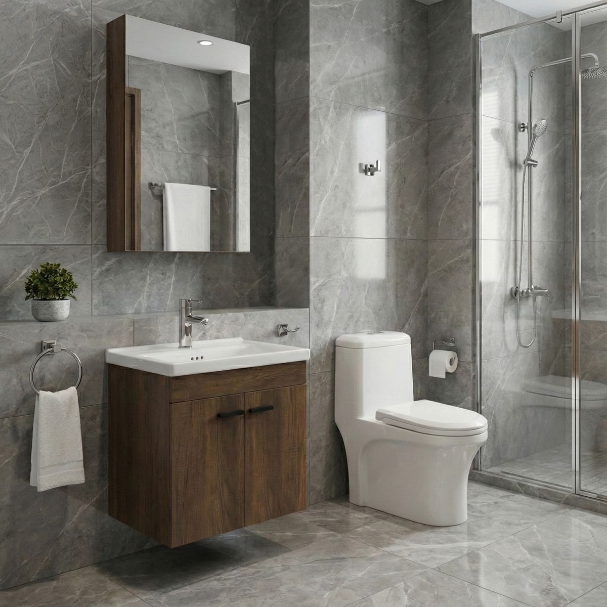 SENSI DACQUA - Combo Baño Roma: Sanitario + Mueble de Baño + Espejo + Monomando + Accesorios