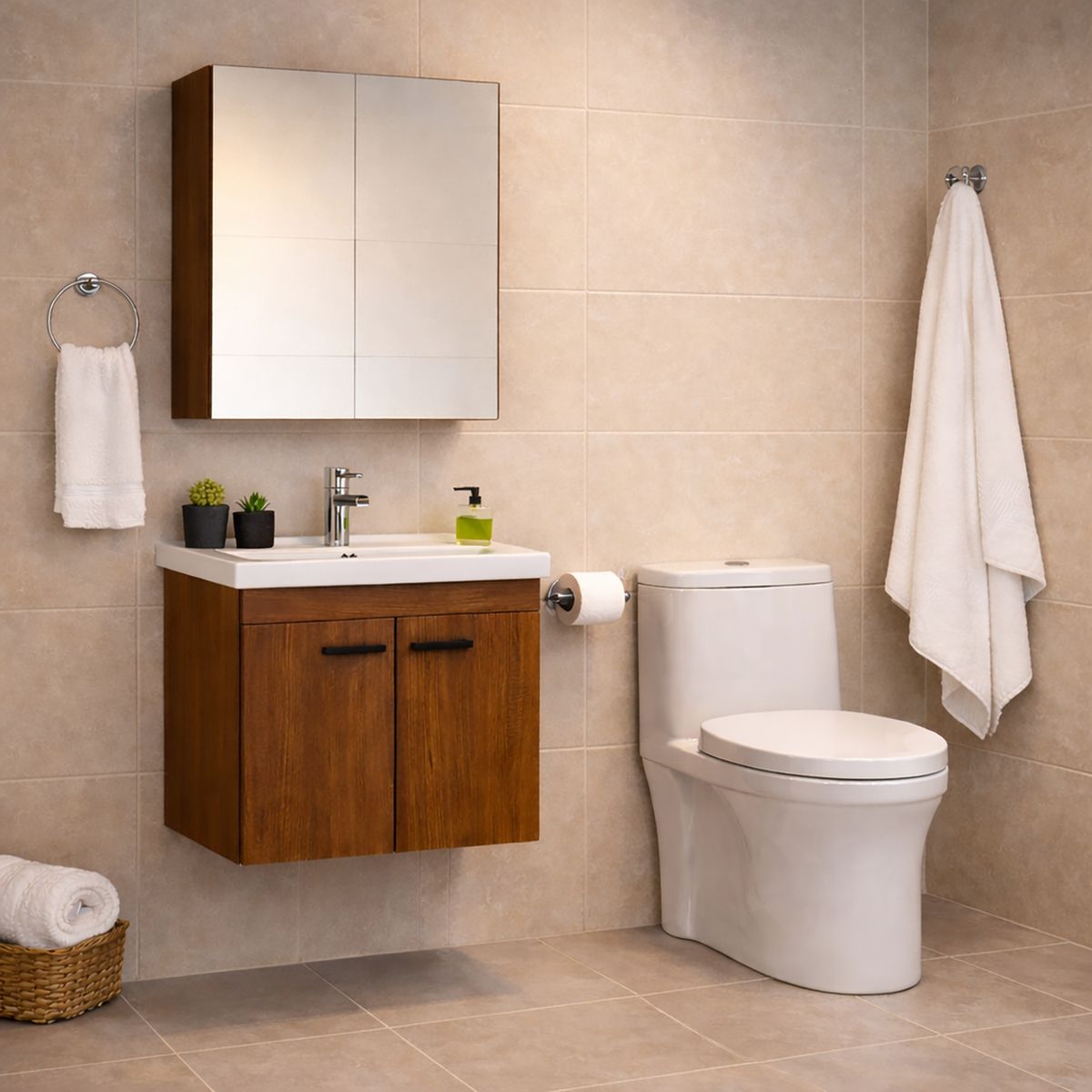 SENSI DACQUA - Combo Baño Roma: Sanitario + Mueble de Baño + Espejo + Monomando + Accesorios