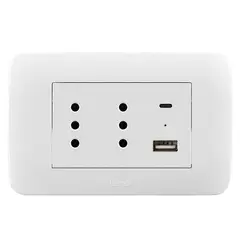 LEXO - Toma Corriente Dúplex 10A + 2Usb (Tipo A - Tipo C) 2.4A Blanco Armado