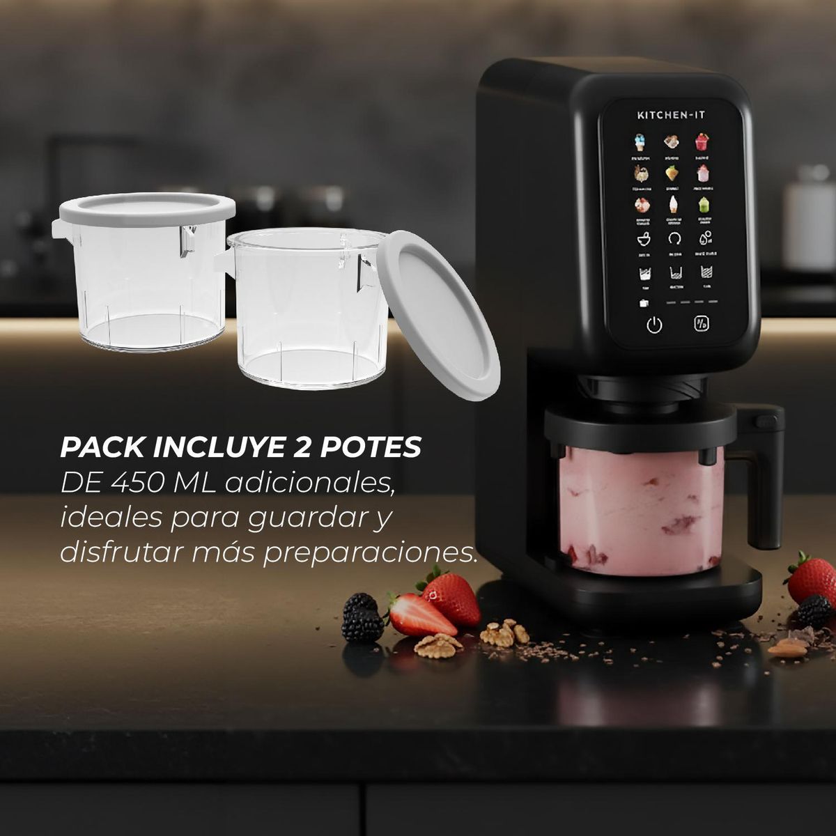 KITCHEN IT - Pack 2 Potes para máquina de helados CreamLux Pro