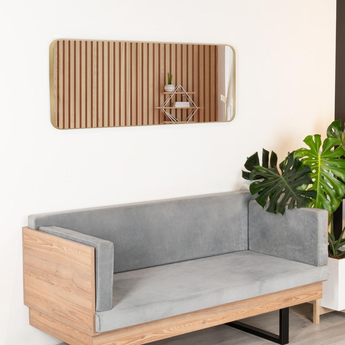 TUHOME - Espejo Pared Forma Rectangular 120x45 cm Dorado Loky