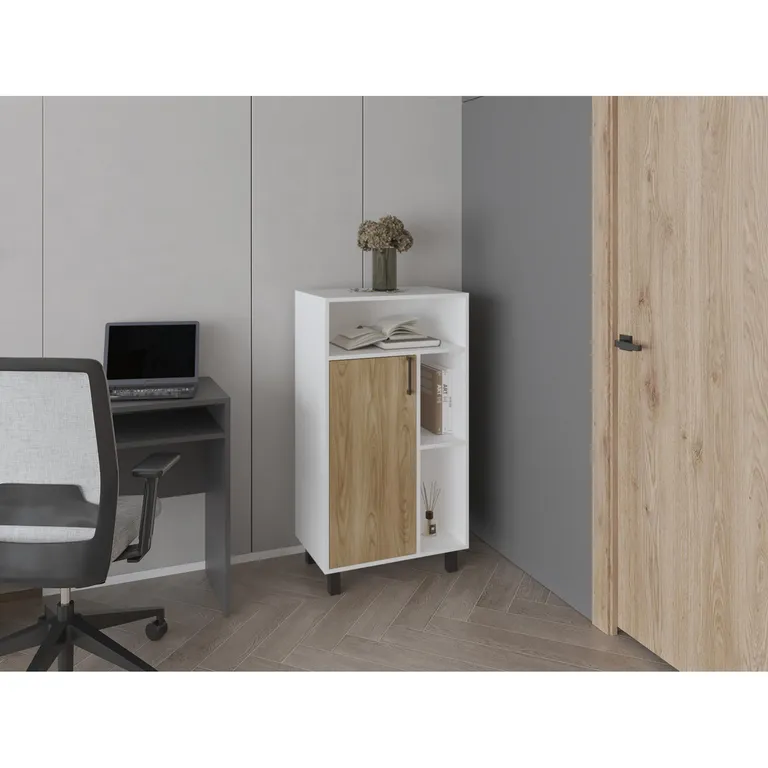 TUHOME Biblioteca Melamina 4 Nivel(es) 60x111.5x39.9 cm Blanco/Fresno