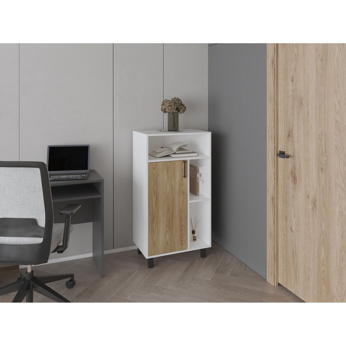 TUHOME - Biblioteca Melamina 4 Nivel(es) 60x111.5x39.9 cm Blanco/Fresno