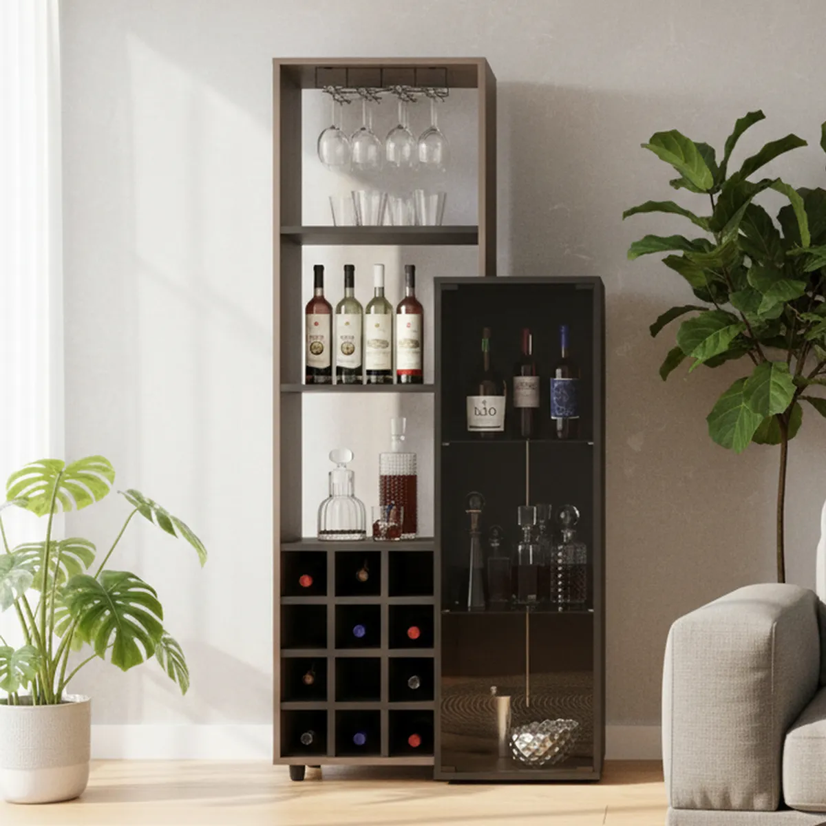 TUHOME - Bar 12 Botelleros 80.9x175x41.3 cm Wengue/Milan