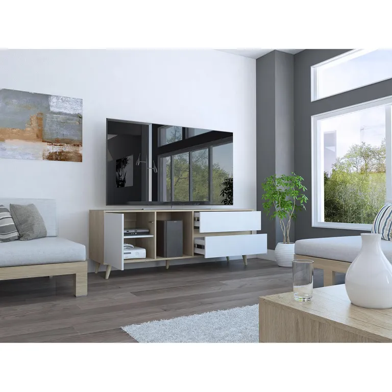 TUHOME Rack TV 60 " Acacia Rovere/Blanco 158.4x58.4x45.6 cm