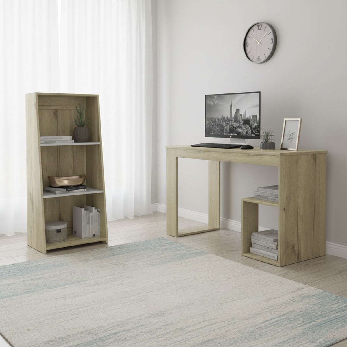 TUHOME - Combo Escritorio + Blibioteca Office Duna/Blanco 173.1x120x50 cm