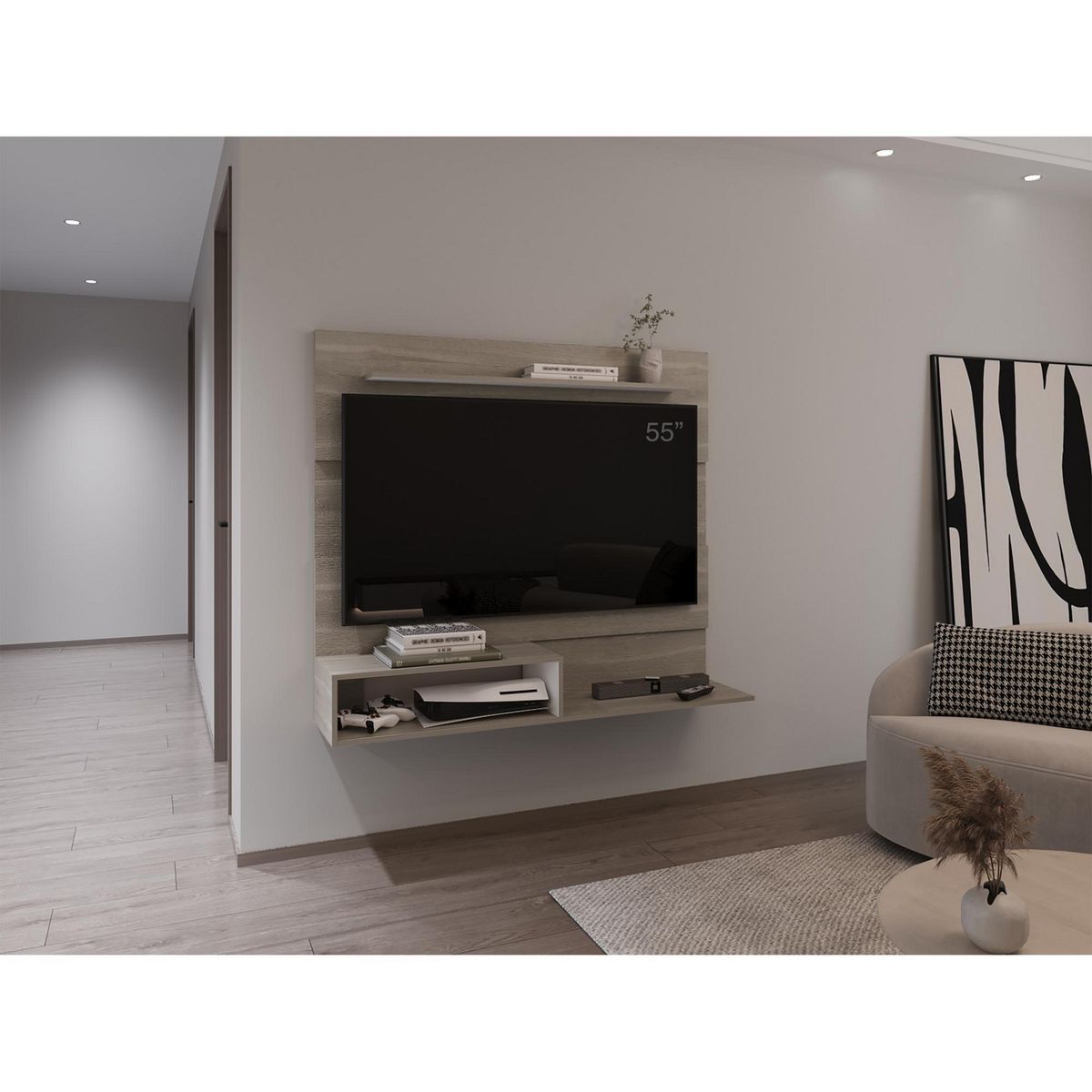 TUHOME - Panel Rack TV 55" Beijing Bardolino 140x120x31.5 cm