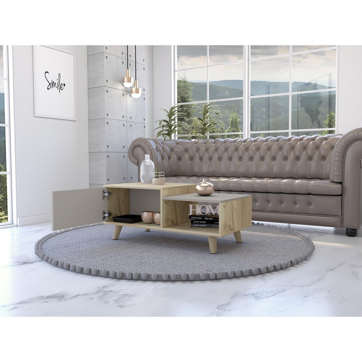 TUHOME - Mesa de centro Bora Duna/Taupe 100x50x41.6 cm