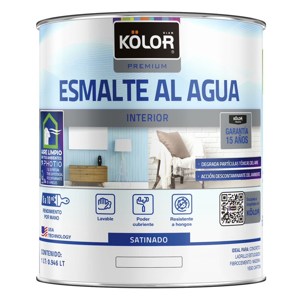 Esmalte al agua 1 l Satinado BASE, marca KOLOR - Foto Principal