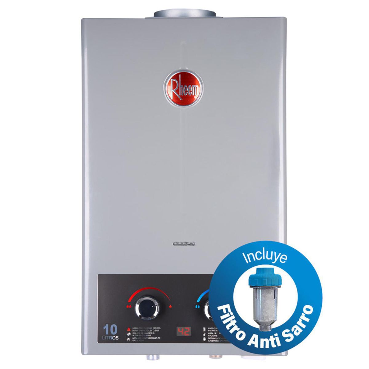RHEEM - Calefónt Gas Licuado 10 Litros Tiro Natural Ionizado