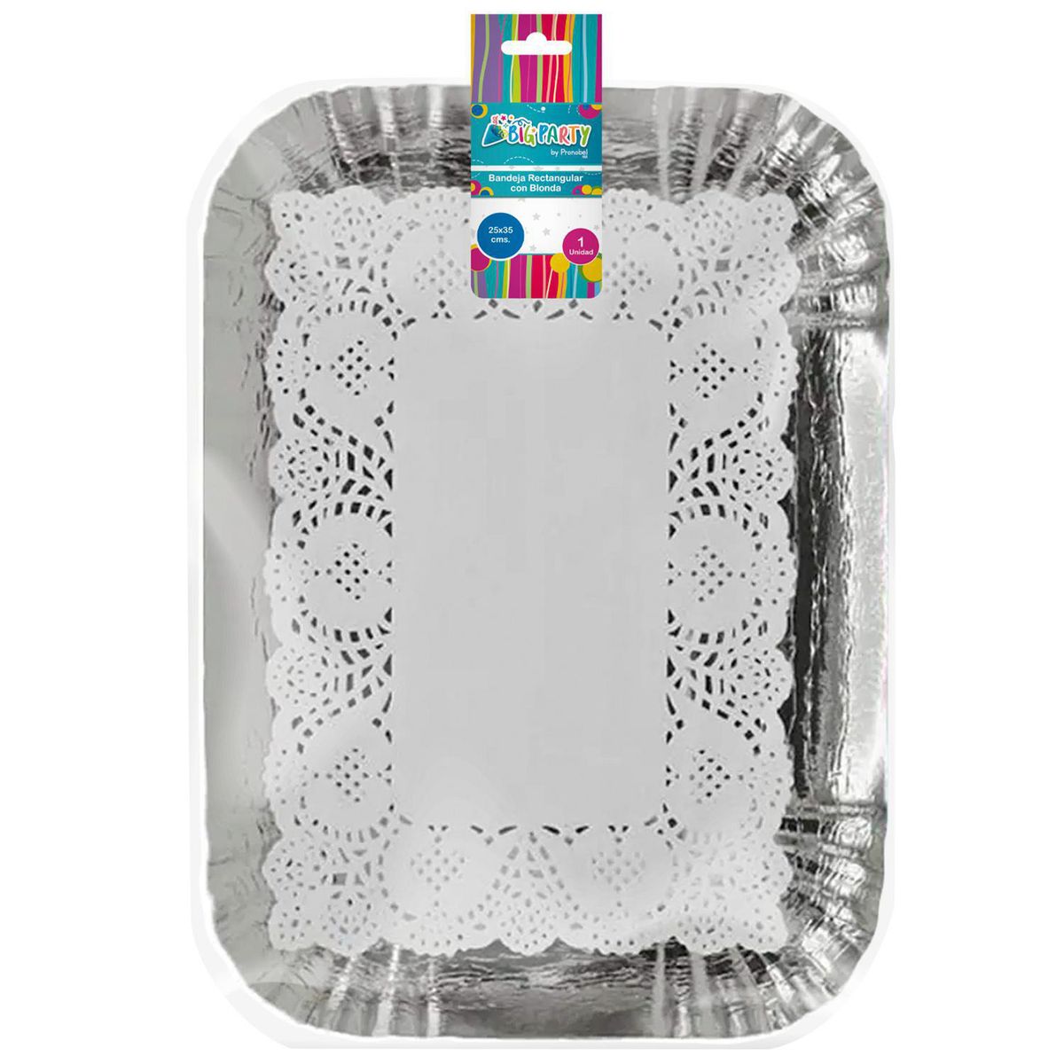 BIG PARTY - Bandeja con Blonda 25x35 cm Plateada