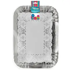 BIG PARTY - Bandeja con Blonda 25x35 cm Plateada