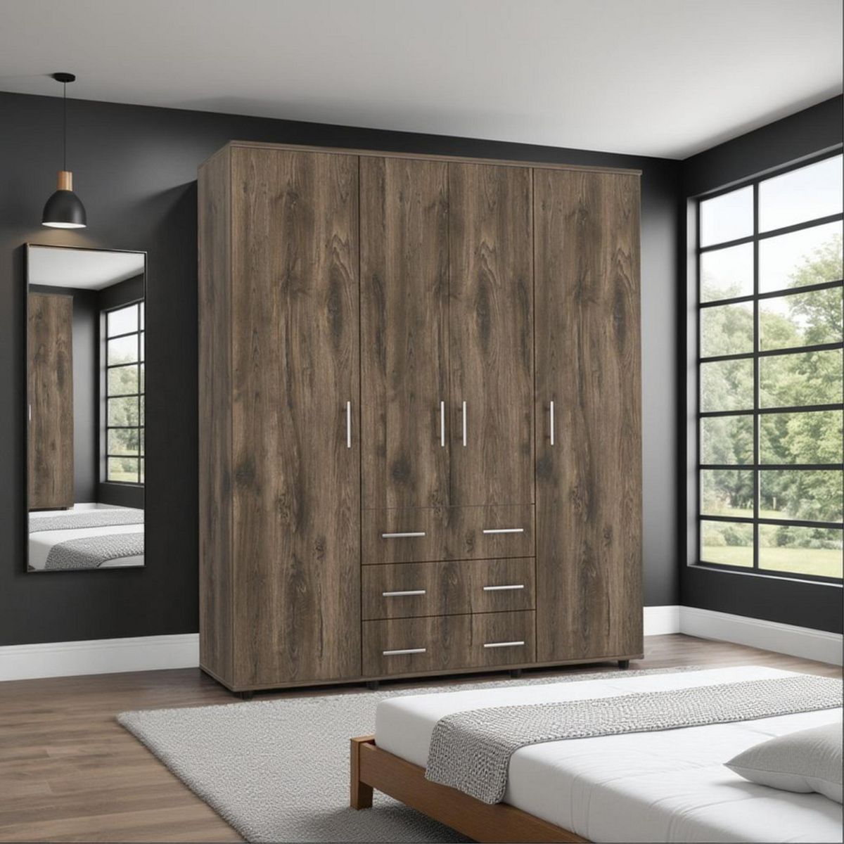 TUHOME - Clóset 4 Puerta(s) 3 Cajón(es) 2 Repisa(s) 150x179x49.3 cm Café