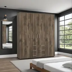 TUHOME - Clóset 4 Puerta(s) 3 Cajón(es) 2 Repisa(s) 150x179x49.3 cm Café