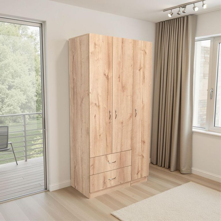 TUHOME Clóset 3 Puerta(s) 2 Cajón(es) 3 Repisa(s) 90x180.4x47 cm Multicolor