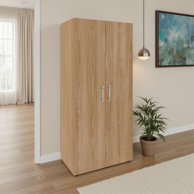 Clóset 2 Puerta(s) 3 Repisa(s) 80x180x48 cm Fresno europeo/Wengue