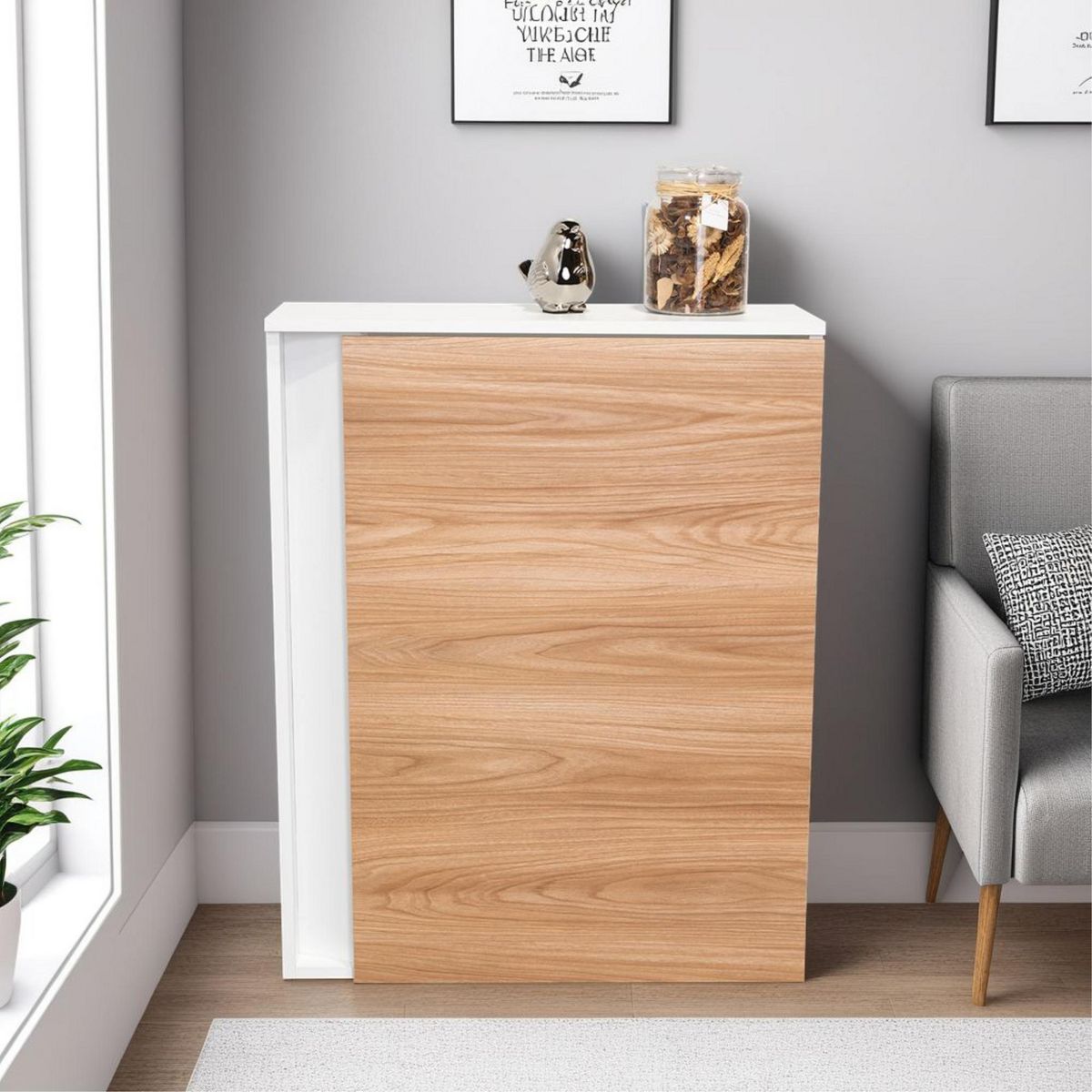 TUHOME - Zapatero Organizador MDP 3 Nivel(es) 63x80.6x22.1 cm Blanco/Fresno