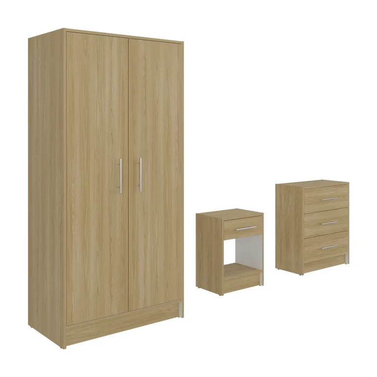 Combo Closet 2 Puertas + Cómoda + Velador Fresno Europeo/Blanco