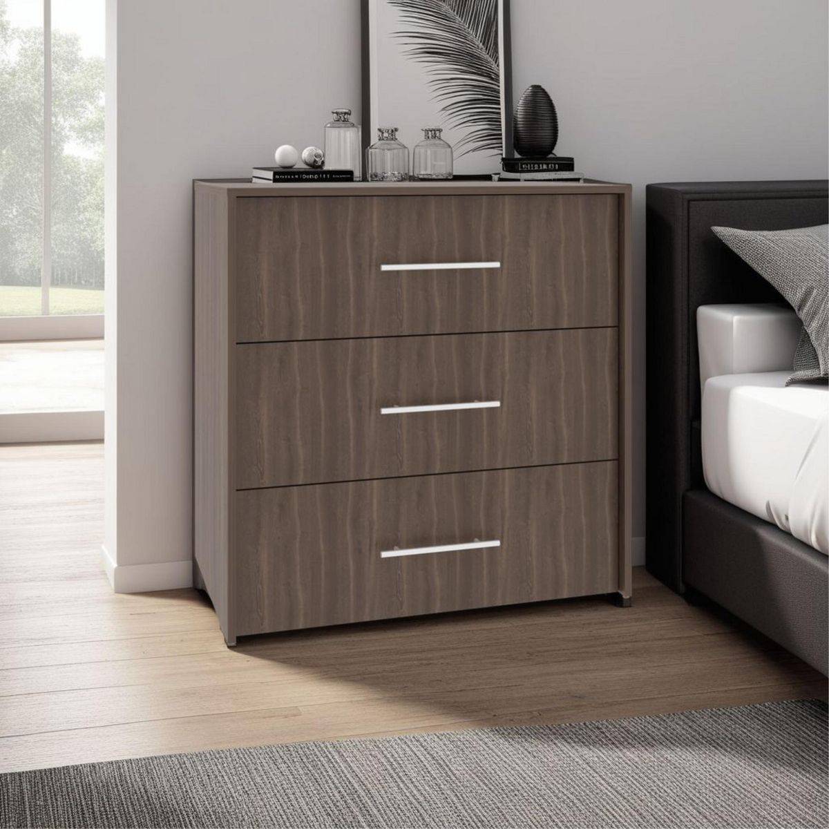 TUHOME - Cómoda 3 Cajón(es) Bigaf 80x82.1x52.3 cm Milan/Wengue