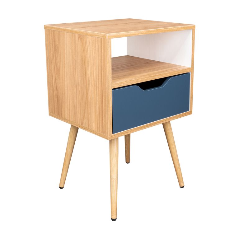 TUHOME Velador 1 Cajón(es) Otom 40x63x35 cm Fresno europeo/Kronos azul
