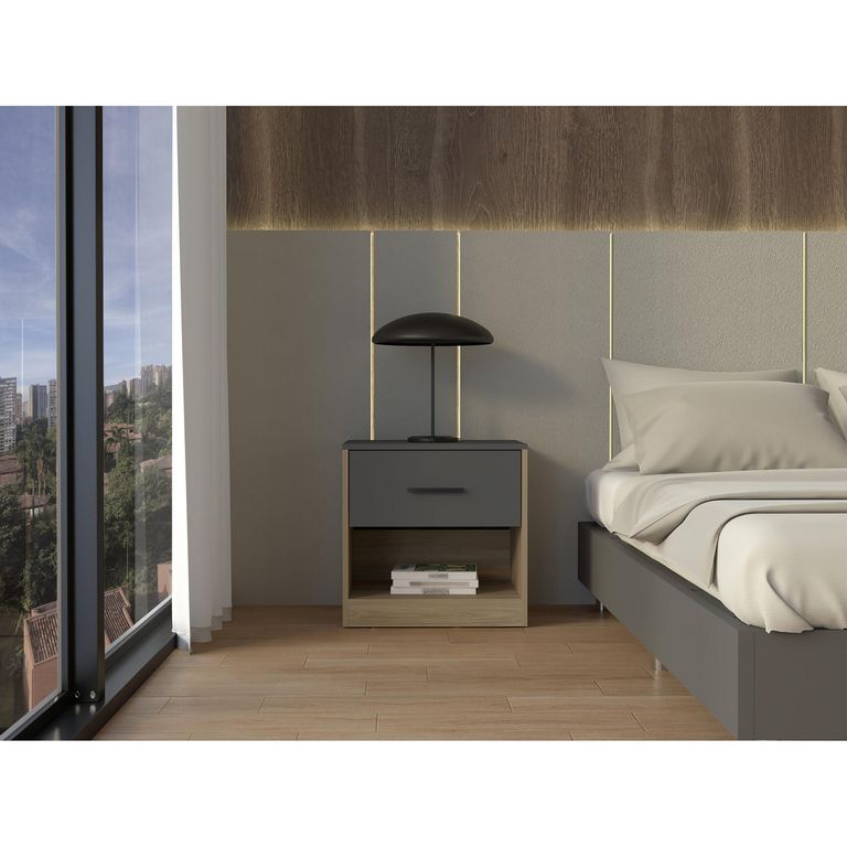 TUHOME Velador 1 Cajón(es) Girona 50x50x40.3 cm Fresno/Plomo