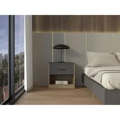 TUHOME - Velador 1 Cajón(es) Girona 50x50x40.3 cm Fresno/Plomo