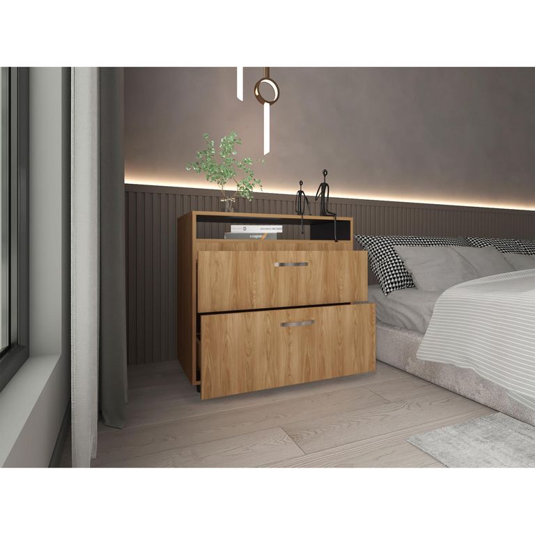 TUHOME Cómoda 2 Cajón(es) Barilo 80x76x41.8 cm Fresno/Wengue