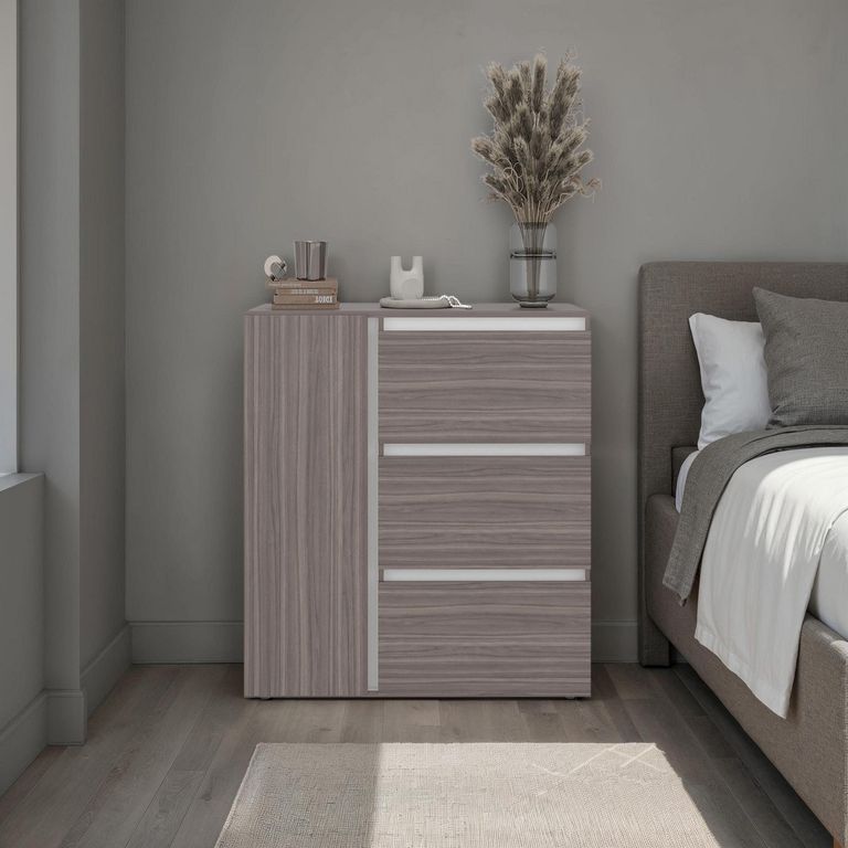 TUHOME Cómoda 3 Cajón(es) Niza 100x91x41.8 cm Avellana/Blanco