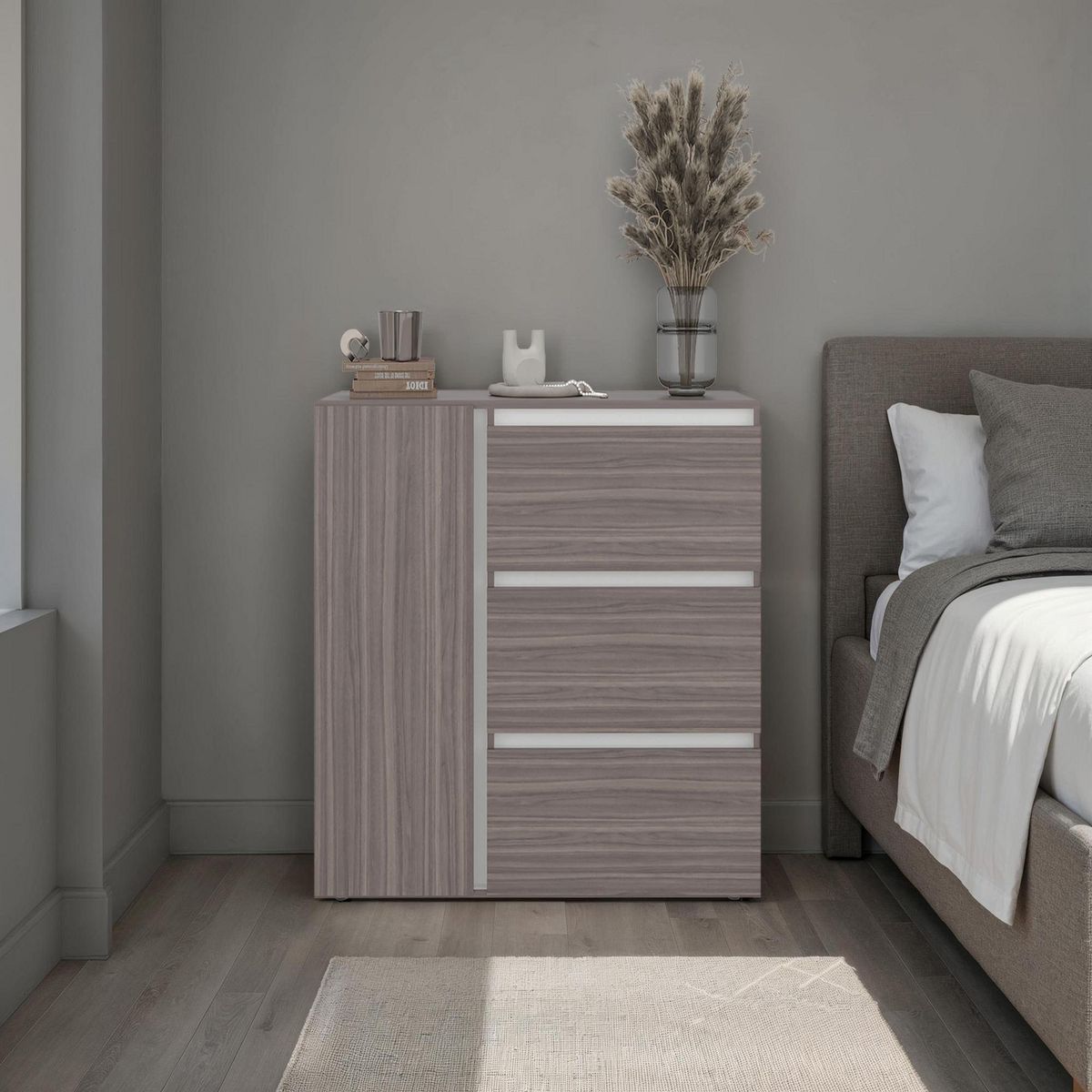 TUHOME - Cómoda 3 Cajón(es) Niza 100x91x41.8 cm Avellana/Blanco