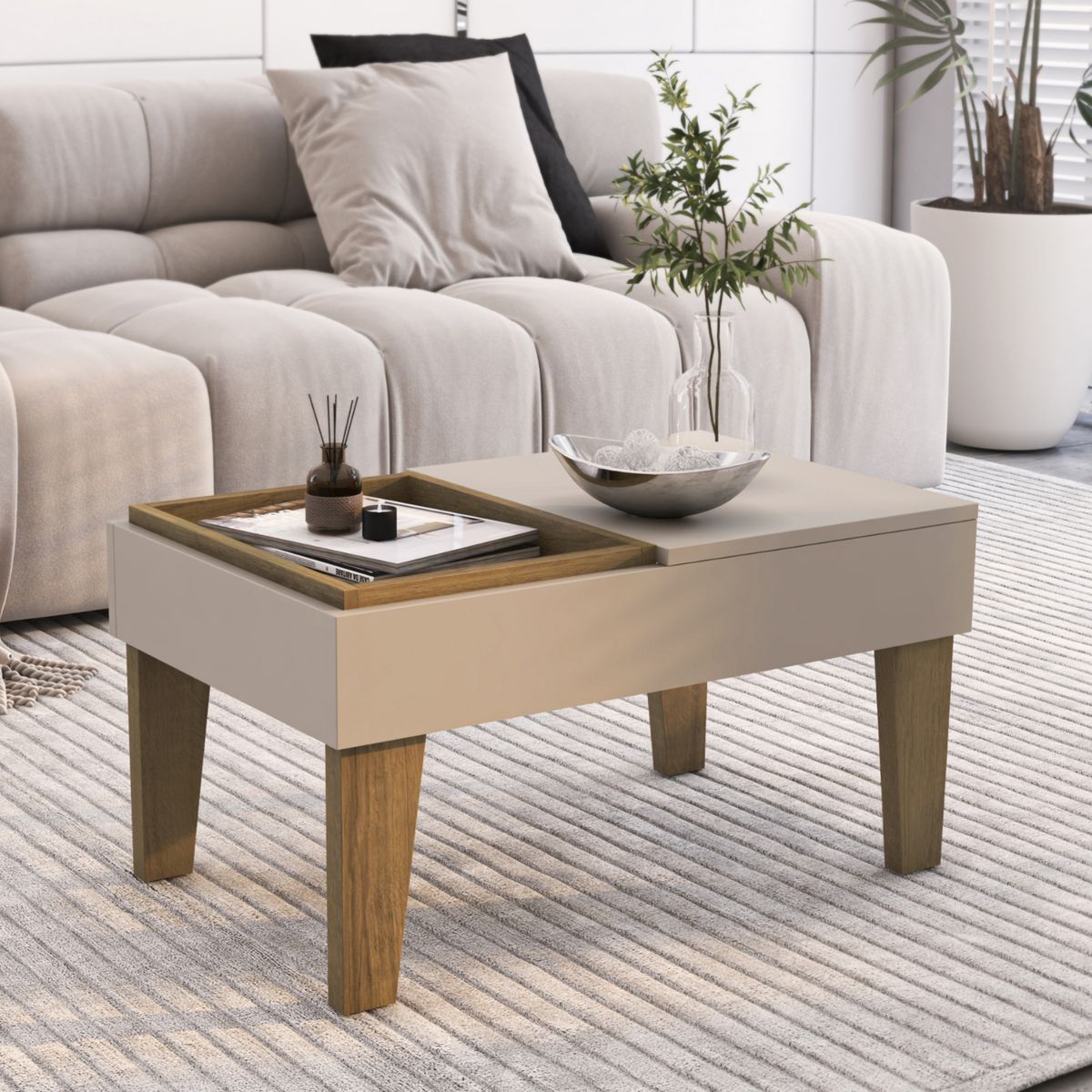 EXIT - Mesa de Centro Veneza Roble/Beige 67.7x41.4x35.1 cm
