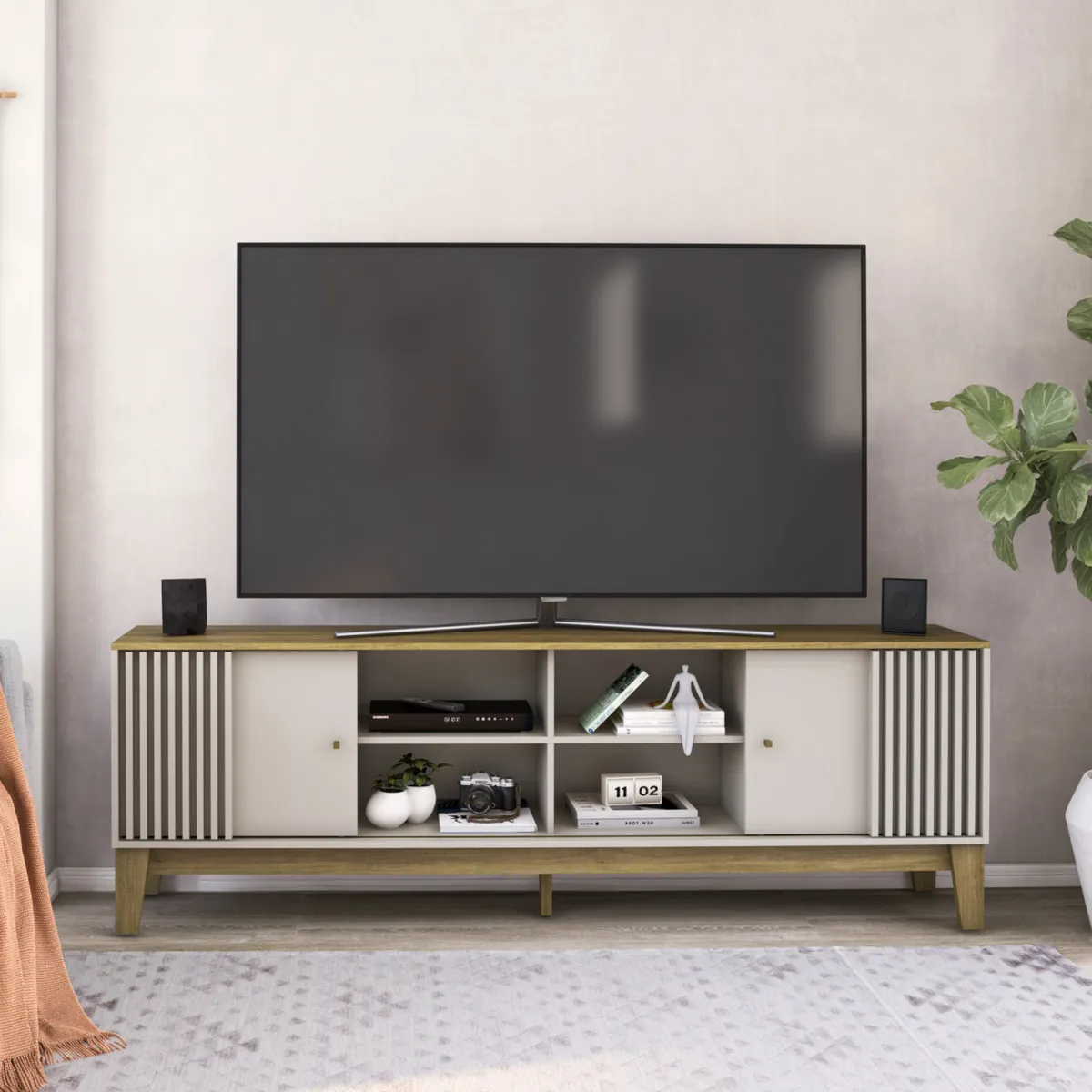 EXIT - Rack TV 80 " Florencia Nogal/Beige 200x66.3x36 cm