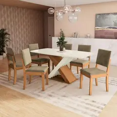 ROCA - Juego de Comedor Lotus 6 Sillas Mesa Rectangular 90x75x170 cm Canela/Beige