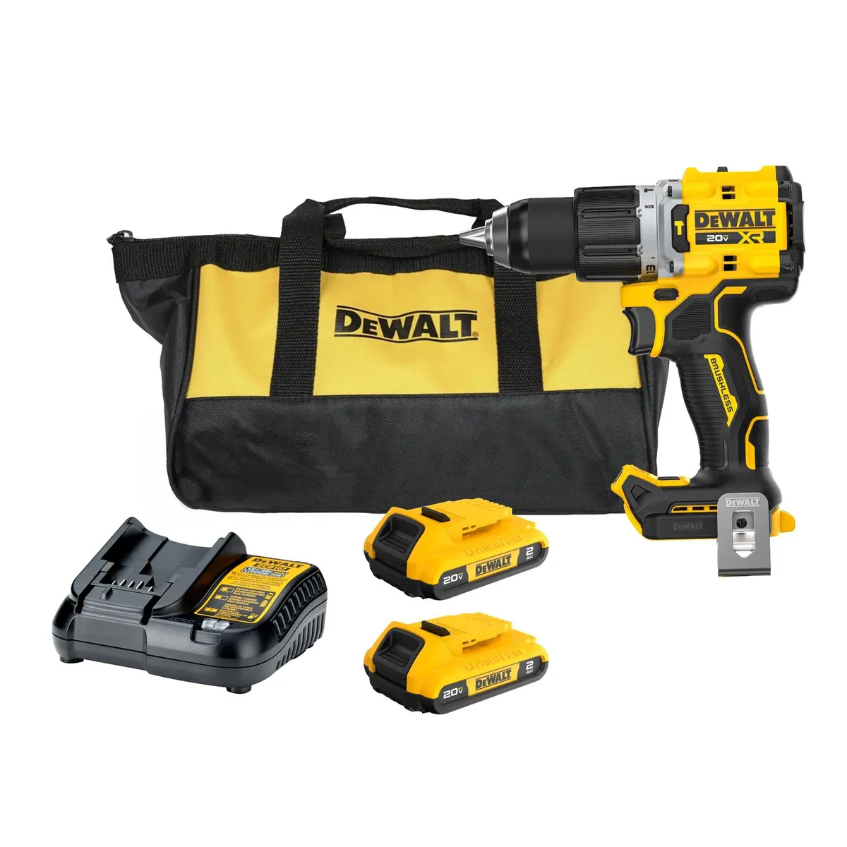 DEWALT - Kit Taladro Percutor XR 20V + 2 Baterías 2AH + Cargador