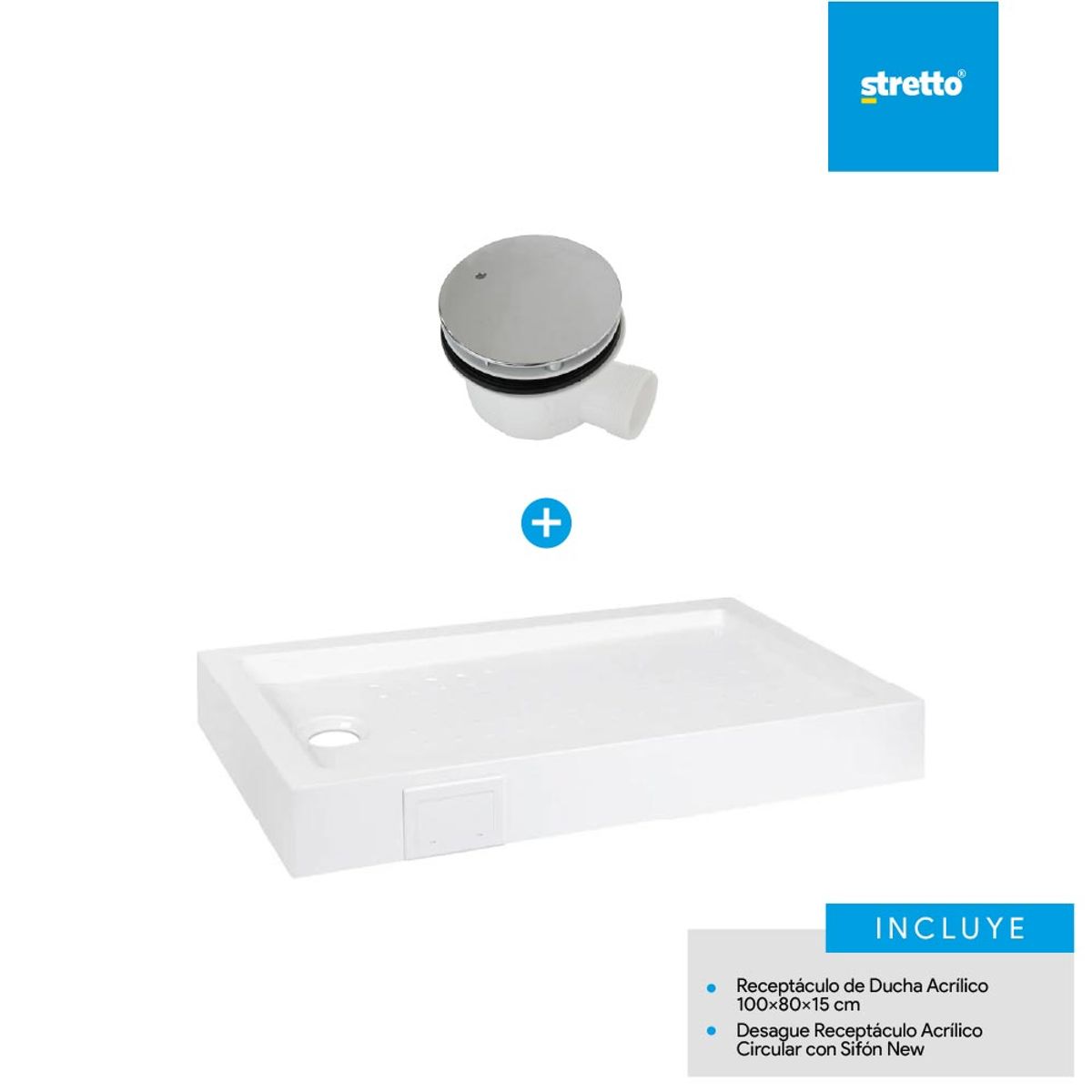MOSAICO - Pack receptáculo de ducha 100x80 cm acrílico + desague