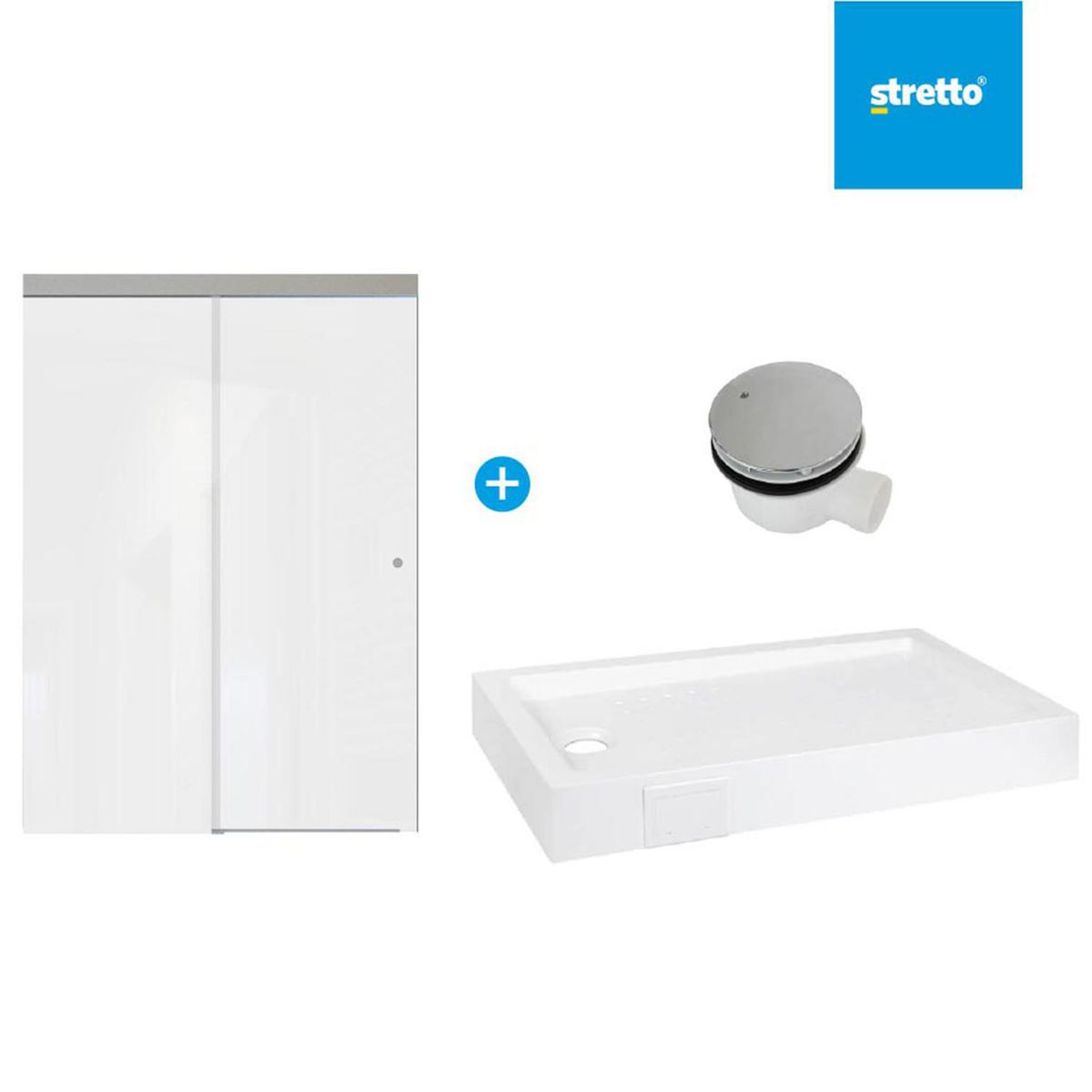 MOSAICO - Pack receptaculo 140x80 cm acrilico + mampara 140 + desague