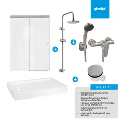 MOSAICO - Pack receptaculo 120x80 cm acrilico+ mampara 120 + columna + ducha + desague