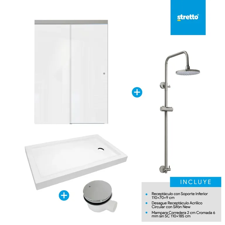 Pack receptaculo 110x70 cm acrilico + Mampara 110 + desague