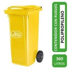ALL CLEAN - Basurero contenedor 360 litros amarillo con rueda 360 Litros PVC ROJO